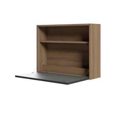 Slim Small Wall Mounted Secretary Desk Nutmeg/Charcoal Gray - Nexera