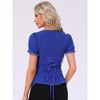 INSPIRE CHIC Women's Square Neck Solid Color Puff Short Sleeve Lace Up Gothic Blouse - 3 of 4