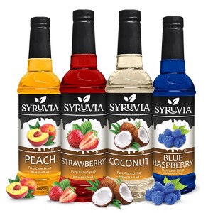 Syruvia Coffee Flavors Variety Pack: Strawberry, Coconut, Peach & Blue Raspberry 25.4 fl oz Syrup - 1 of 4