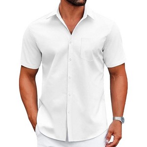 COOFANDY Mens Dress Shirts Short Sleeve Business Casual Shirts Regular Fit Casual Button Down Untucked Shirts - 1 of 4