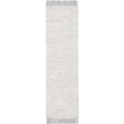 Ivory and Grey Wool Blend Handmade Rug, 2'-3" x 8'