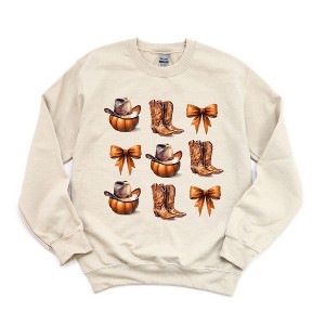 Simply Sage Market Women's Graphic Sweatshirt Coquette Pumpkin and Cowboy Boots - 1 of 4
