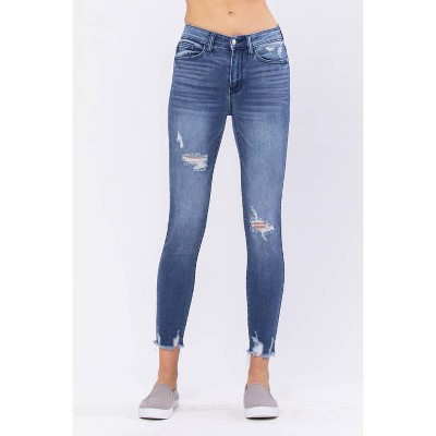 Women's High Rise Destroyed Hem Skinny Jeans - Judy Blue