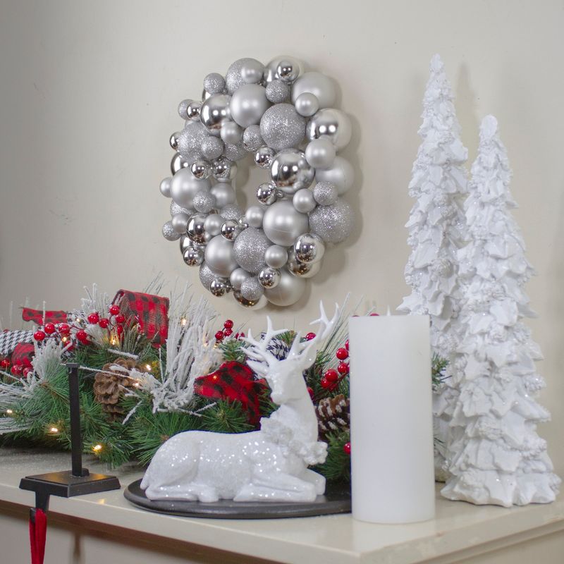 Northlight Silver Splendor 3-Finish Shatterproof Ball Christmas Wreath, 13-Inch, 3 of 5