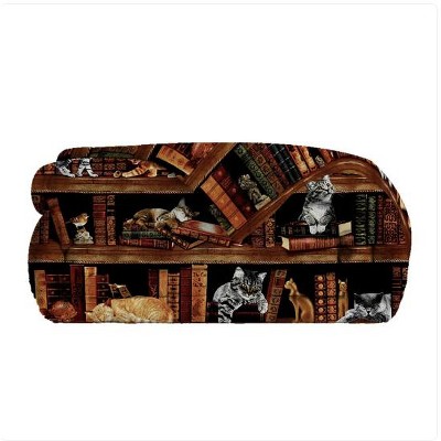 Wikineon Vintage Kitten Flannel Blanket Cat In The Bookshelf Throw Blanket Librarian Book Lover Gifts Fleece Blankets For Bed Couch Sofa 130x150cm