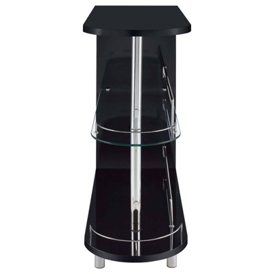 Contemporary Glossy Black Glass-Top Bar Table with Stemware Storage