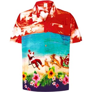 LA LEELA Men's Beach Button Down Funky Christmas Party Dress Shirt Holiday Hawaiian Santa shirts for Men XS Beach Reindeer Sleigh, Orange - 1 of 4