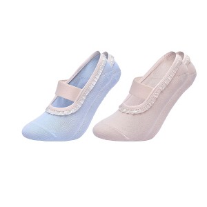 Anna-Kaci Women's Ballet Style Grip Socks with Ruffle Trim and Cross Strap Anti-Slip Sole Yoga and Pilates 2-Pack - 1 of 4