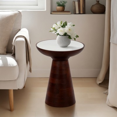 Wooden Accent Table with Marble Top - Modern Home Decor - Solid Wood Base - Ideal for Living Room, Bedroom & Office