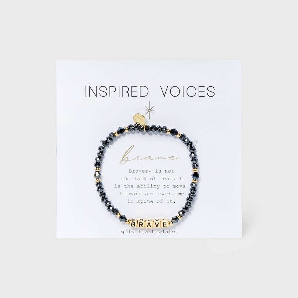 Gold Tone Plated 'Brave' Stretch Bracelet - Hematite