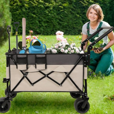 BEAFUP Folding Wagon,Portable Large Capacity Collapsible with Adjustable Handles,All-Terrain 360° Wheels for Camping,Beach,Shopping