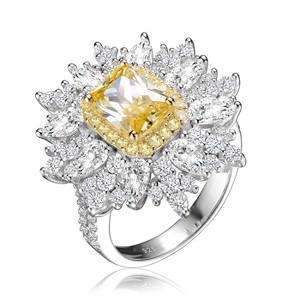 Guili Sterling Silver Rhodium and Rose Gold Morganite Ring with Cubic Zirconia Halo, Elegant for Any Occasion, Purple or Yellow, Sizes 6, 7, 8. - 1 of 3