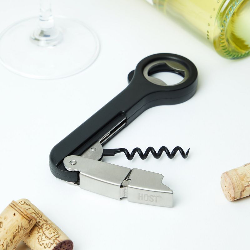 HOST Double Hinged Corkscrew, Black Bottle Opener and Foil Cutter, Wine Key, Bar Accessories, 3 of 12