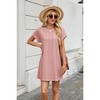 Women's Crew Neck Loose Short - Sleeve Dress with Pockets, Casual Solid Color Shift Dress - 2 of 4
