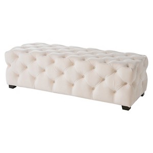 Piper Tufted Velvet Fabric Rectangle Ottoman Bench - Ivory - Christopher Knight Home
