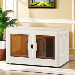 Unikito Stackable Plastic Storage Bins with Lids, Folding Storage Organizer Boxes Containers with Wheels, 26x15.7x14.8 inch, Large 1PC, White - 1 of 4