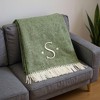 HomeRoots 55" X 70" Moss Green And White Herringbone Cotton Blend S Initial Throw Blanket with Tassels And Embroidery - 2 of 3