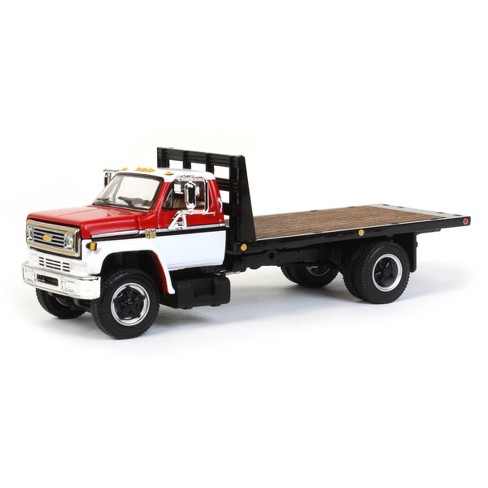 1/64 White & Red Chevy C65 Single Axle Truck With Black Flatbed, DCP By  First Gear 60-0888