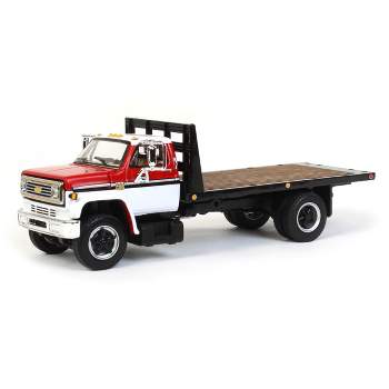 1/64 White & Red Chevy C65 Single Axle Truck With Black Flatbed, DCP By First Gear 60-0888