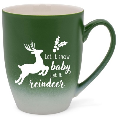 Elanze Designs Let It Snow Baby Let It Reindeer Two Toned Ombre Matte Green and White 12 ounce Ceramic Stoneware Coffee Cup Mug