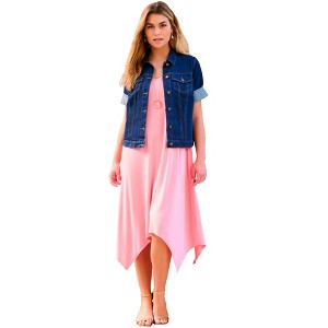 Roaman's Women's Plus Size Short-Sleeve Stretch Denim Jacket - 1 of 4