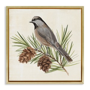 Stupell Industries Bird on Pine Tree Floating Frame Canvas Art - 1 of 4