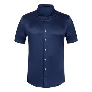 Lars Amadeus Men's Satin Point Collar Short Sleeve Button Down Business Shirts - 1 of 4