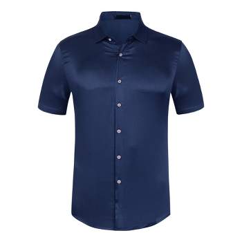 Lars Amadeus Men's Satin Point Collar Short Sleeve Button Down Business Shirts