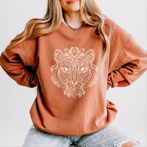 Tiger Face Mandala - Women's Lightweight Garment Dyed Sweatshirt - 1 of 4