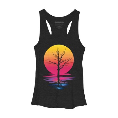 Women's Design By Humans Lone Tree Retro Spring Sunset By kirikpantai Racerback Tank Top