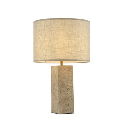 ALOADECOR 1-Light 22'' Modern Coastal  Natural Rectangular Travetine Table Lamp With Beige Linen Shade For Bedroom and Living Room