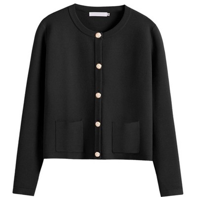 Womens Fall Cardigan Stripes Button Down Sweater Long Sleeve Cropped Casual Sweater Soft Sweater Jacket,Black - XL