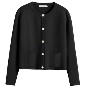 Womens Fall Cardigan Stripes Button Down Sweater Long Sleeve Cropped Casual Sweater Soft Sweater Jacket,Black - M - 1 of 4