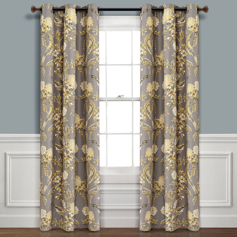 Set of 2 Farmhouse Bird and Flower Insulated Grommet Blackout Window Curtain Panels - Lush Décor, 1 of 8