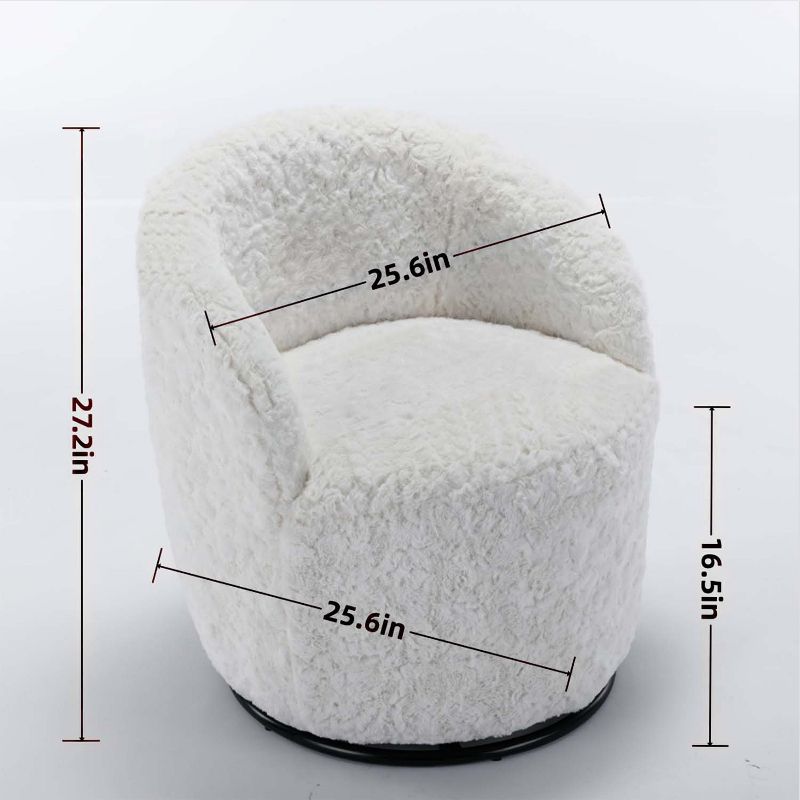360° Swivel 25.60'' Wide Soft Touch Artificial Rabbit Hair Fabric Tiny Upholstered Reading Chair/Swivel Barrel Accent Chair-Maison Boucle, 5 of 9