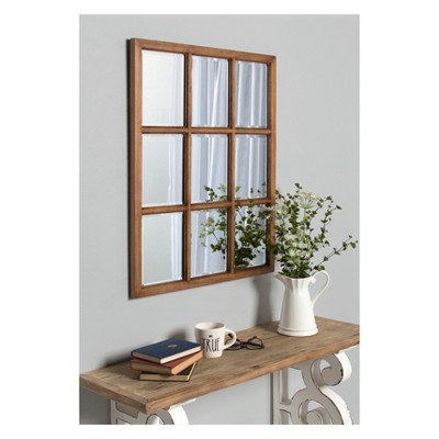 Rustic Caramel 26" x 32" Solid Wood 9-Pane Windowpane Wall Mirror