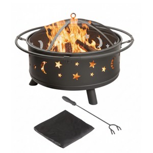 Nature Spring Star and Moon Wood Burning Fire Pit – Black - 1 of 4