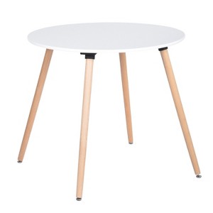 HomeRoots 32" White and Natural Wood Round Top Dining Table - 1 of 4