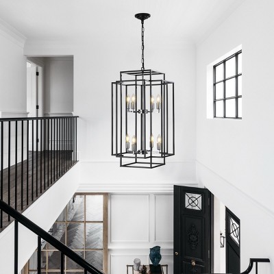 18"Chrome Geometric Pendant 8-Lights,Industrial Style Chandelier With Metal Frame,Adjustable Ceiling Light,Metal Ceiling Lighting-Maison Boucle
