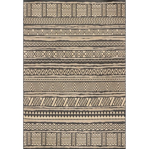 8'x10' Abbey Geometric Striped Indoor And Outdoor Area Rug Charcoal 