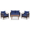 Nestfair 4pc Wicker Patio Conversation Set with Cushions Blue - 2 of 4