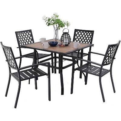 5pc Patio Set with Faux Wood Table & Metal Chairs - Captiva Designs
