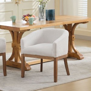 Akoasm Modern Upholstered Barrel Dining Chairs with Arms & Natural Hardwood Frame-Beige - 1 of 4