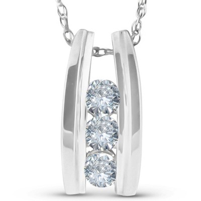 Pompeii3 1/4 Ct Three Stone Diamond Pendant 14k White Gold 1/2" Tall