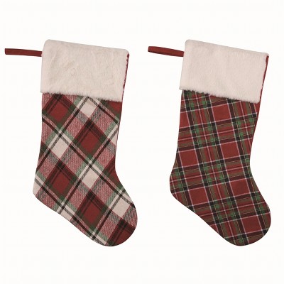 Transpac Polyester Multicolor Christmas Plaid Stocking Set of 2