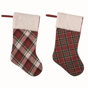 Transpac Fabric Plaid Stocking Set of 2 Christmas Home Decorations - 1 of 1