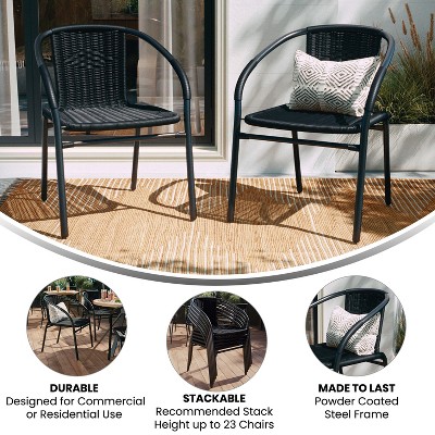 Black Rattan Indoor-Outdoor Stackable Dining Chairs with Curved Back, Set of 2