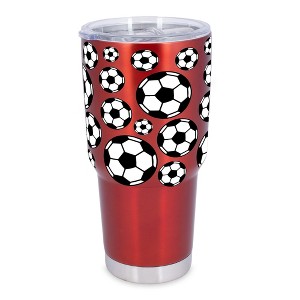 100 North 30 Ounce Stainless Steel On the Go Travel Tumbler With Push Top Lid, Soccer Ball Red - 1 of 4