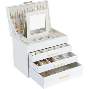 6-Layer Pink Jewelry Box with 5 Drawers & Necklace Hanger, Large Organizer Storage for Earrings and Necklaces - 1 of 4