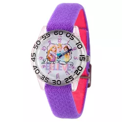 Girls' Disney Princess Cinderella-Rapunzel and Belle Clear Plastic Time Teacher Watch - Purple